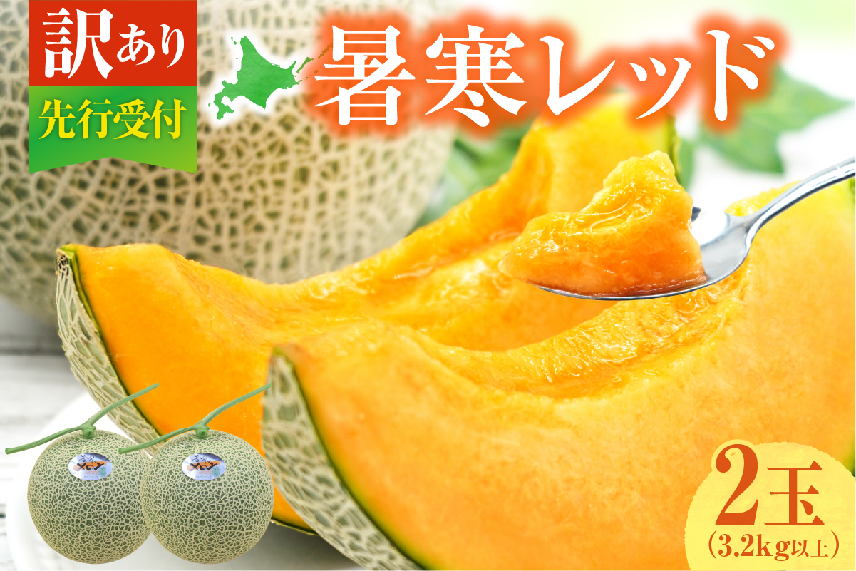 【令和8年産先行予約】【訳あり】北海道メロン 暑寒レッド 2玉 (3.2kg以上×1箱)《2026年9月より発送予定》ワケあり 家庭用 赤肉メロン わけあり 規格外 傷 不揃い くだもの フルーツ メロン めろん 9月 北海道 雨竜町