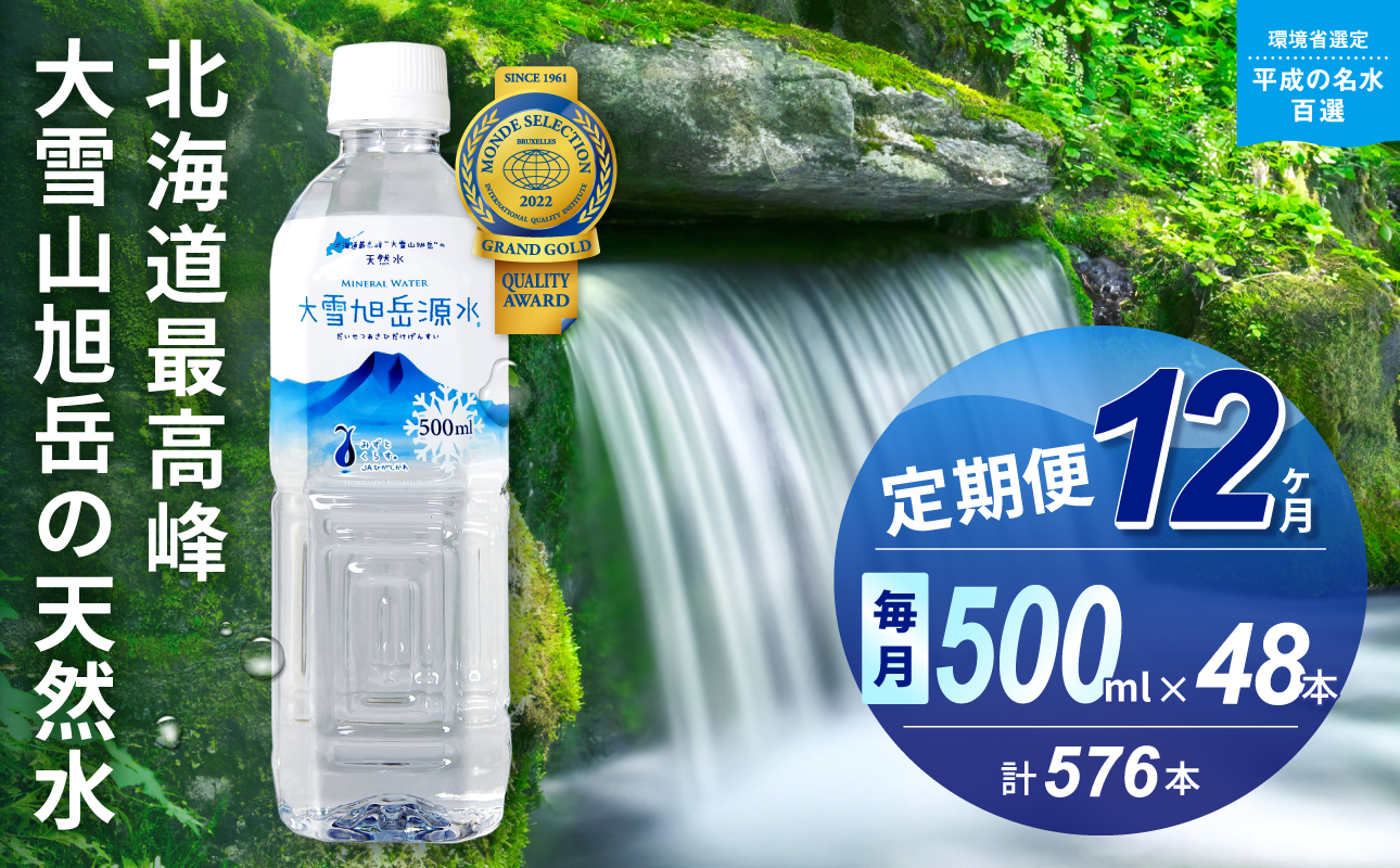 【12ヵ月定期便】大雪旭岳源水（500ml×48本）