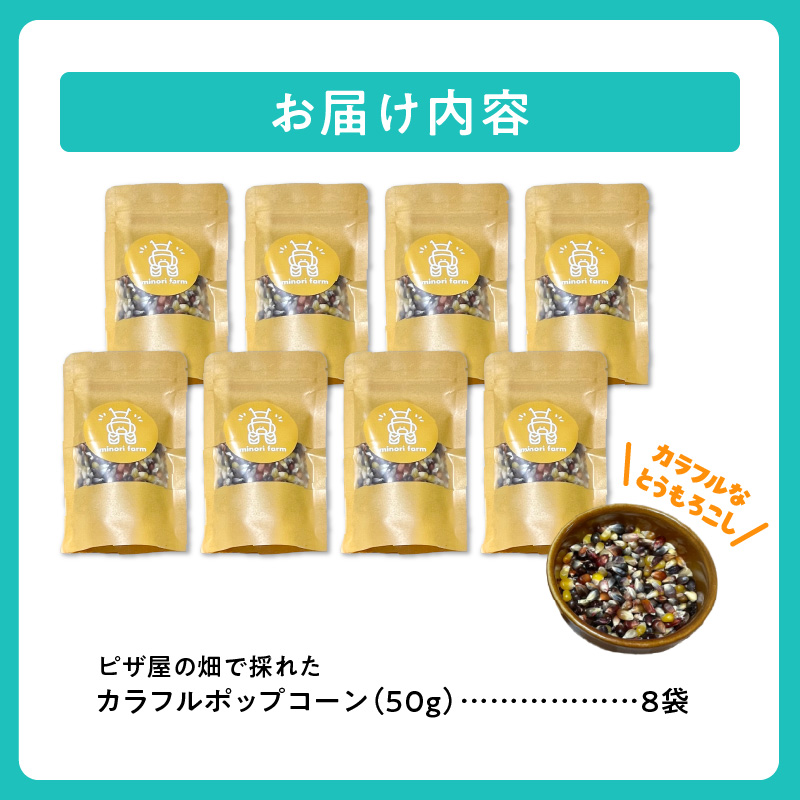 minori pizzaがお届けする【ピザ屋の畑で採れたカラフルポップコーン】　8袋入り 時短調理 スピード調理 簡単 パーティー おやつ お菓子 菓子 しょっぱい 甘い ヘルシー 手軽 ポップコーン アレンジ 北海道 清水町