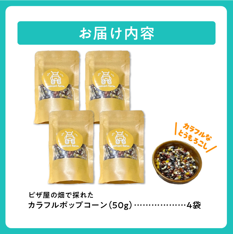 minori pizzaがお届けする【ピザ屋の畑で採れたカラフルポップコーン】　4袋入り 時短調理 スピード調理 簡単 パーティー おやつ お菓子 菓子 しょっぱい 甘い ヘルシー 手軽 ポップコーン アレンジ 北海道 清水町