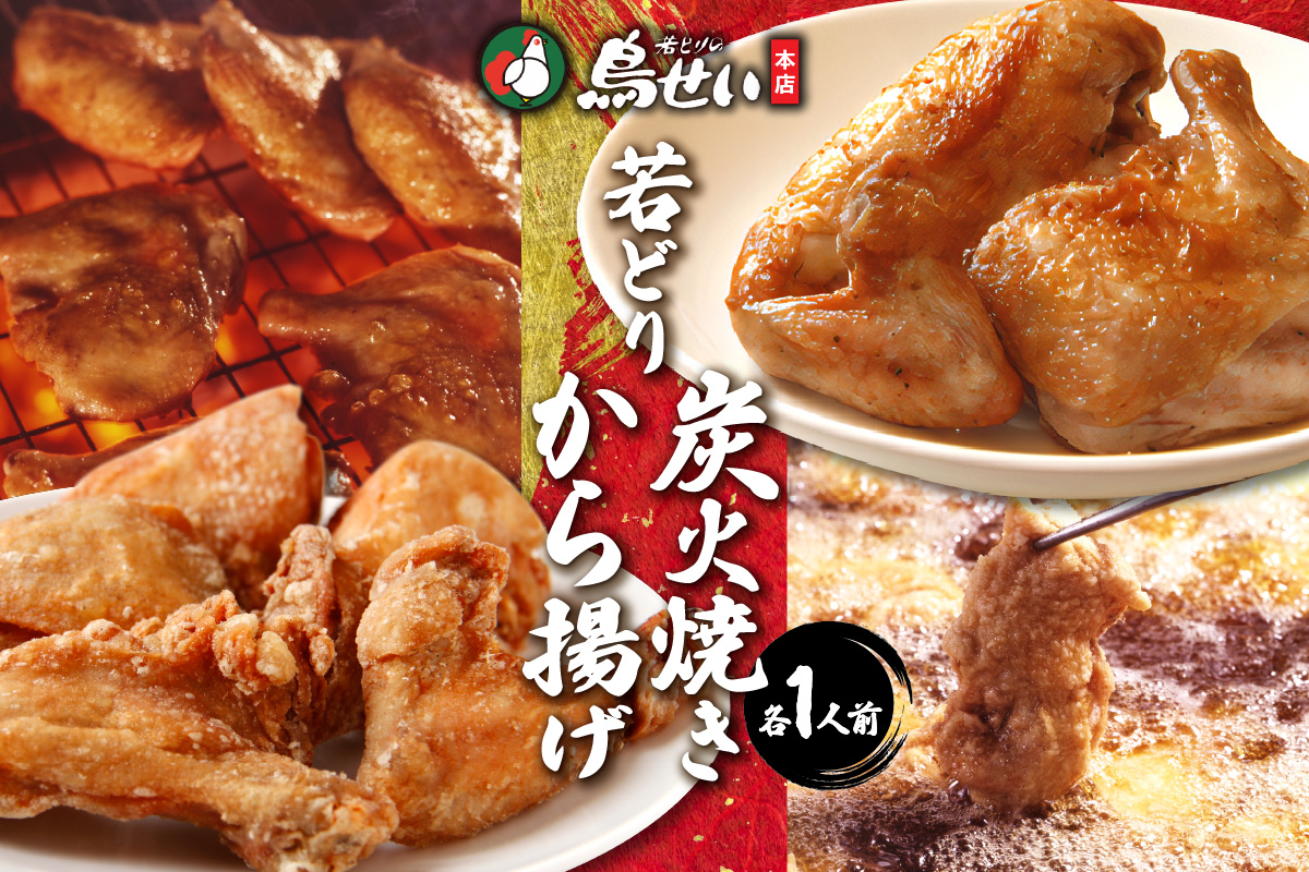 鳥せい本店 の 若どり 炭火焼き & から揚げ セット ( 各1人前 )  【 鶏肉 手羽 むね肉 もも肉 詰め合わせ 真空パック 冷蔵 職人技 こだわり お取り寄せ 北海道 清水町 】