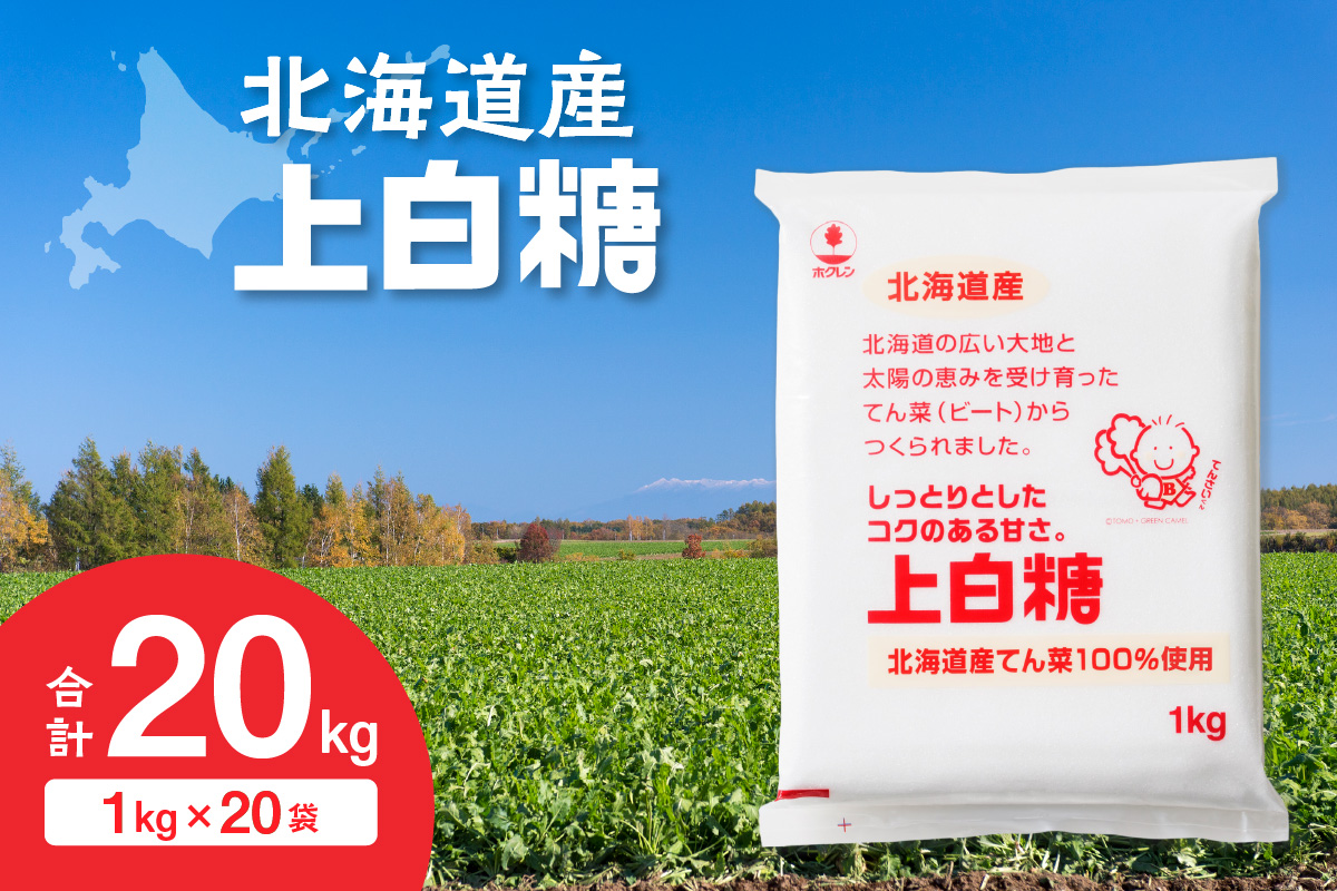 ホクレン の 上白糖 1kg × 20袋 【 てん菜  北海道産 砂糖 お菓子 料理 調味料 ビート お取り寄せ 北海道 清水町  】