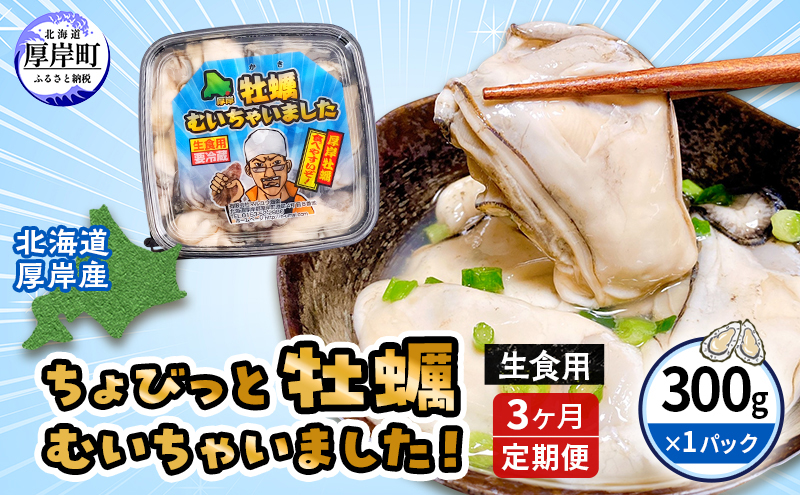 3ヵ月 定期便 牡蠣 生食 むき身 300g×1 おためし用 無水パック 北海道 厚岸産 ちょびっと 牡蠣むいちゃいました【マルユウ海楽】[ カキ 牡蠣 貝 海のミルク ブランド牡蠣 海鮮 国産 むきかき 剥き身 少量 オイスター マルえもん ]