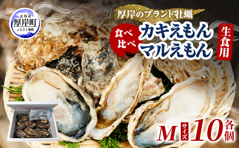 牡蠣 厚岸のブランド牡蠣 食べ比べ 生食用 カキえもん マルえもん Mサイズ 各10個  [ 魚貝類 海鮮 海のミルク 国産 生食用殻付き牡蠣 まろやか クリーミー 食べやすい品種 海の香り 牡蠣の酒蒸し 焼き牡蠣  ]