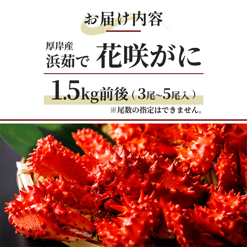 カニ 幻の蟹 厚岸産 浜茹で 花咲がに 1.5kg(3尾～5尾)[ 蟹 かに 新鮮 花咲ガニ 花咲蟹 産地直送 ] 