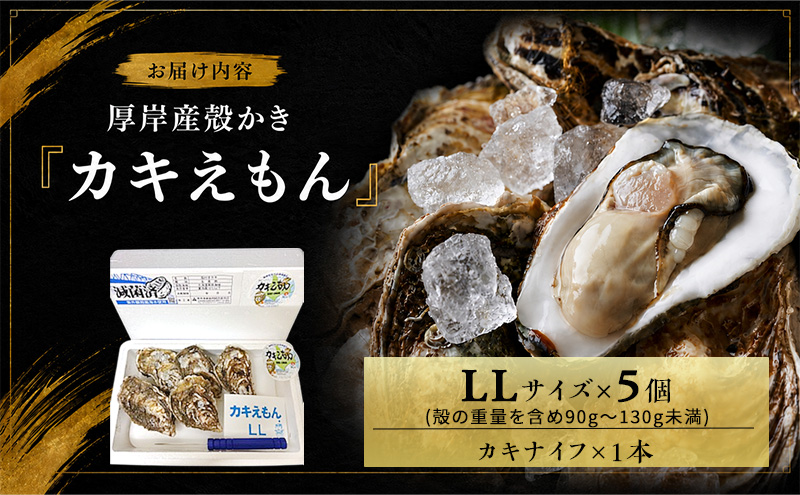 カキ 生食用 北海道 厚岸産 殻かき カキエモン LLサイズ  5個 牡蠣 魚貝類 生牡蠣 殻付き牡蠣 カキ ブランド