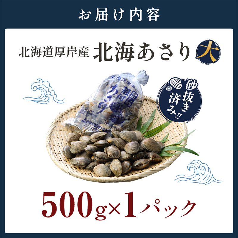 あさり【4月～6月発送】北海道 厚岸町産 天然 殻あさり(大)  500g×1　【厚岸漁業協同組合】[ アサリ 貝 味噌汁 酒蒸し 混ぜご飯 ] 