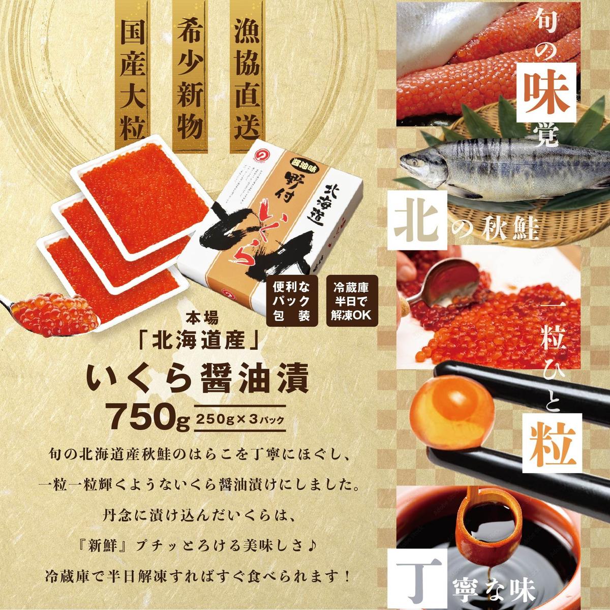 いくら！漁協 直送！本場「北海道」 いくら 醤油漬け 750g！【NK003NQ13】( いくら いくら醤油漬け いくら醤油漬 醤油いくら 鮭いくら 国産いくら 北海道産いくら 地場産いくら 道産いくら 別海町 ふるさと納税 ふるさと ikura お届け）