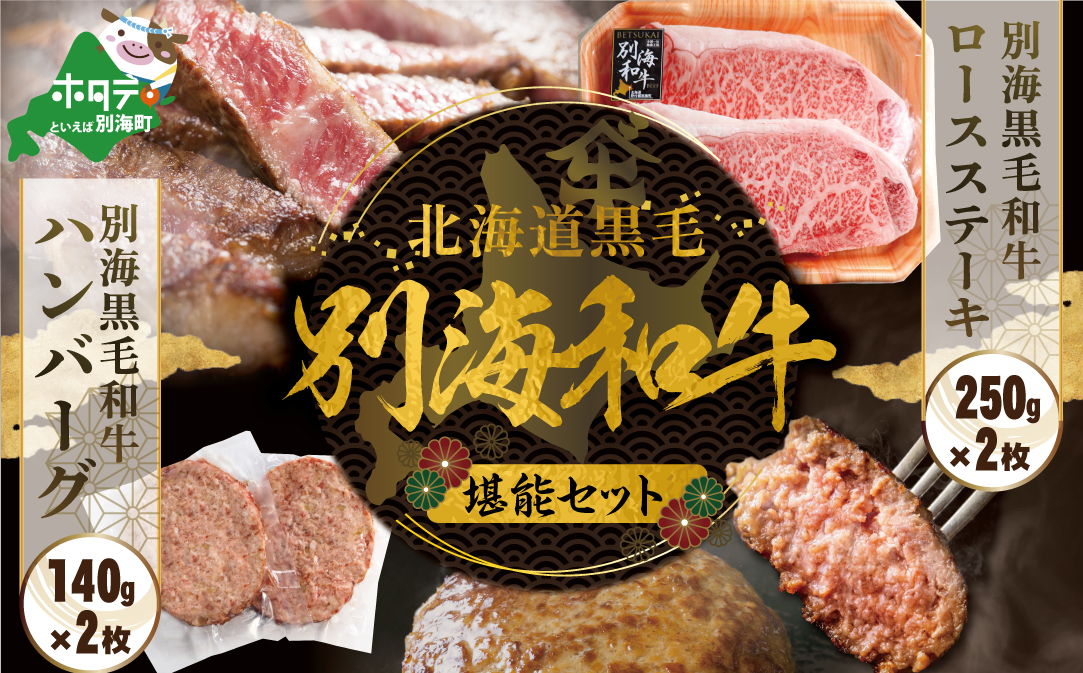 別海和牛 ロースステーキ （250g×2）+ハンバーグ （140g×2）【別海和牛】