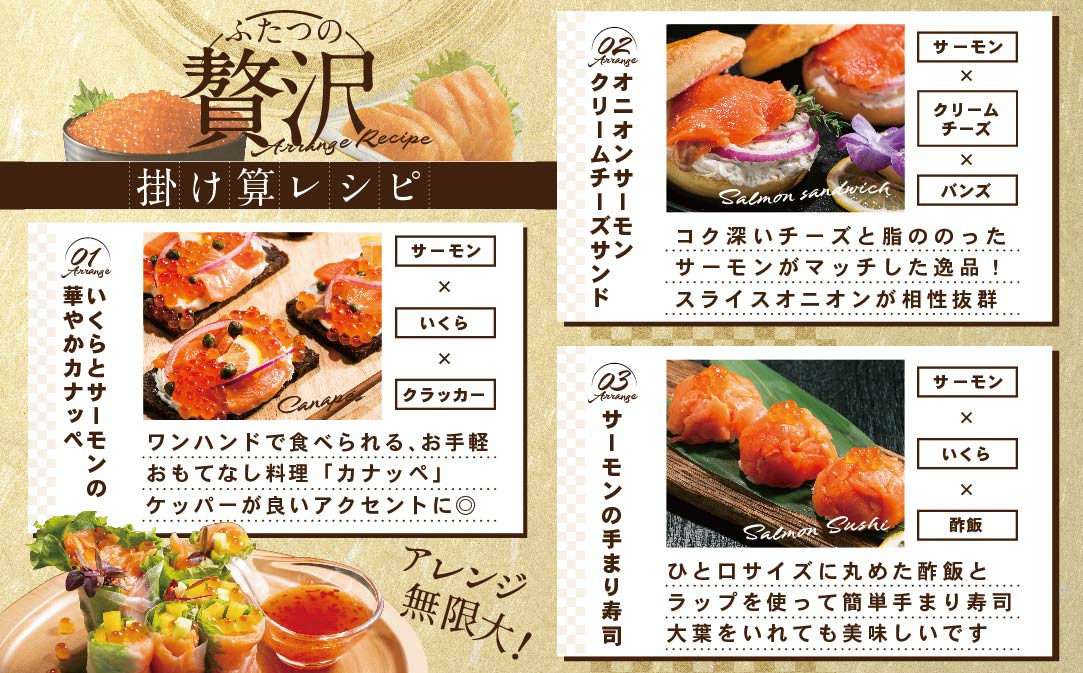 ★KB,NQ サーモン ･ いくら 海鮮セット 刺身用サーモン 250g + 北海道産醤油いくら250g【BT000KBNQ】