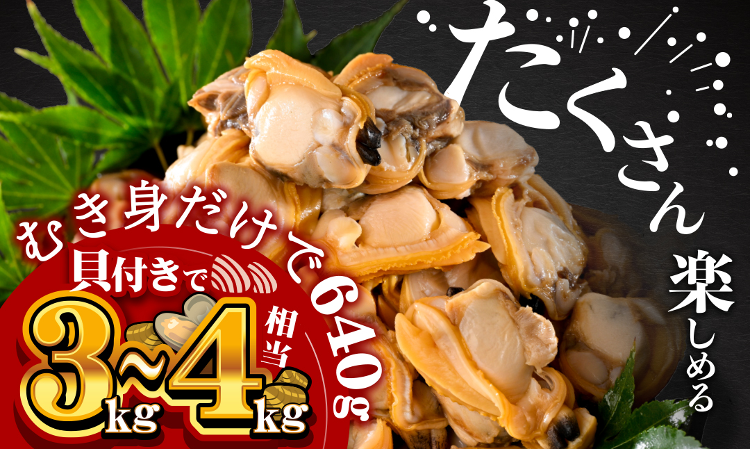 北海道野付産 あさり ボイルむき身 640g(160g×4) 貝付き3〜4kg 相当【NK0000RO0】