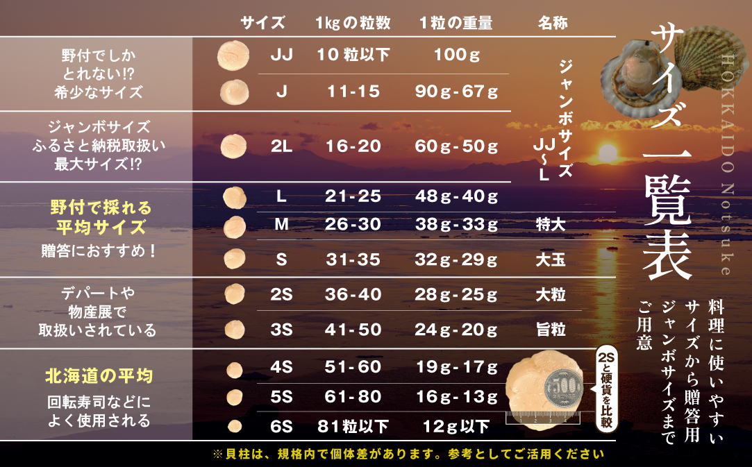 北海道野付産 特大ほたて 500ｇ 個包装（13～15玉前後）（Mサイズ）【KN0000024】