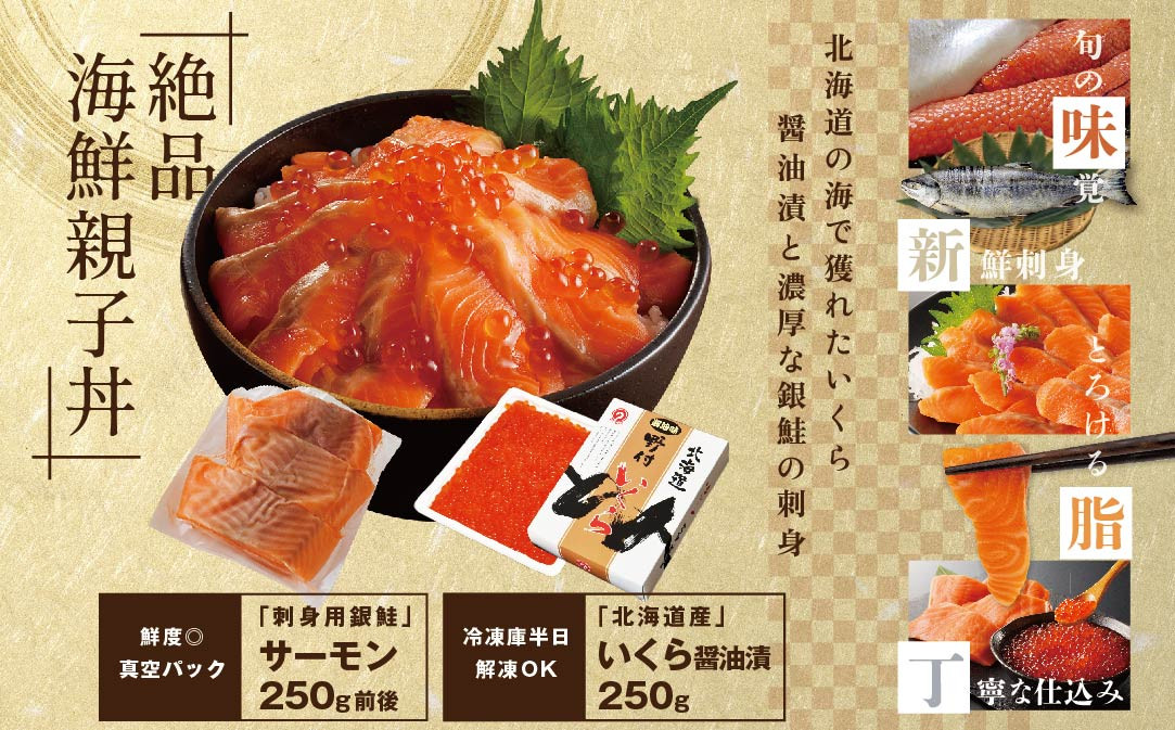 ★KB,NQ サーモン ･ いくら 海鮮セット 刺身用サーモン 250g + 北海道産醤油いくら250g【BT000KBNQ】