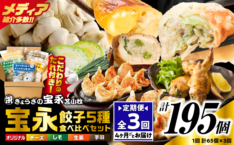 【定期便・全3回 4ヶ月毎】手包み餃子 ぎょうざの宝永 5種食べ比べセット（65個入） 定期便 定期 惣菜 総菜 餃子 ぎょうざ ギョウザ 冷凍餃子 冷凍 豚