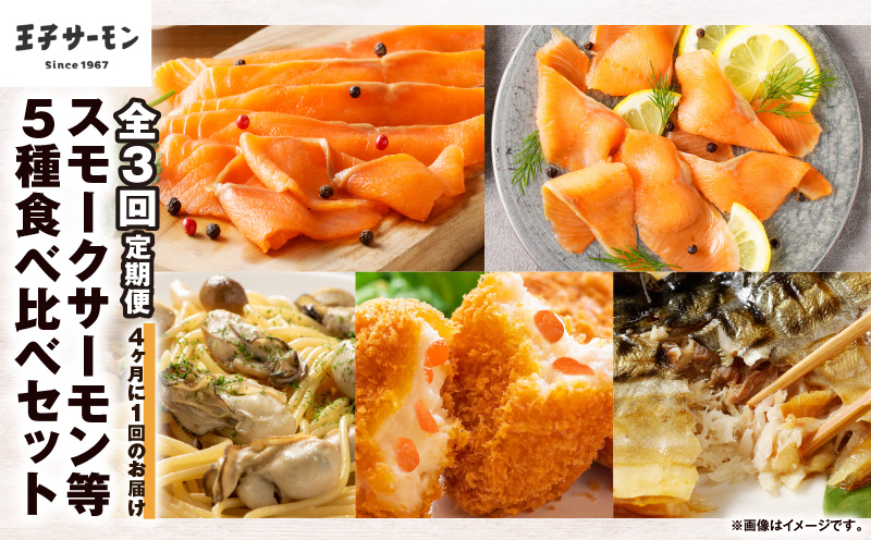 【全3回定期便（4ヶ月毎）】【王子サーモン】スモークサーモン等5種 食べ比べセット 魚 魚介 惣菜 総菜