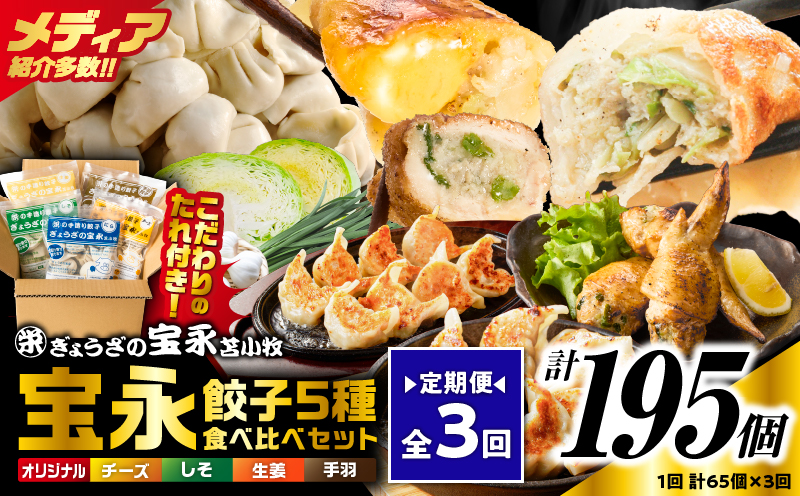 【定期便・全3回 毎月】手包み餃子 ぎょうざの宝永 5種食べ比べセット（65個入） 定期便 定期 惣菜 総菜 餃子 ぎょうざ ギョウザ 冷凍餃子 冷凍 豚