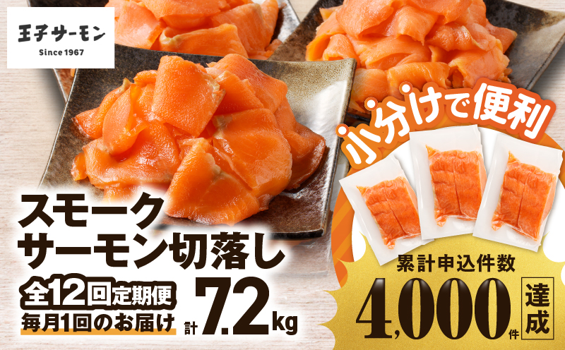 【全12回定期便（毎月）】【王子サーモン】小分けで便利！スモークサーモン切落し 200g×3パック（計600g） 魚 魚介 惣菜 総菜