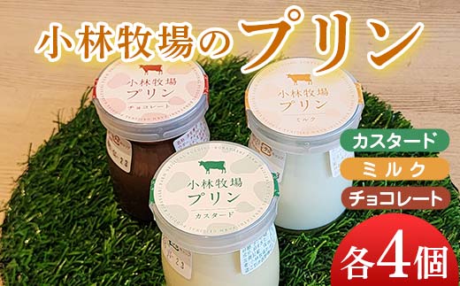 小林牧場プリン　カスタード、ミルク、チョコレート　各４個 EB8-0461 