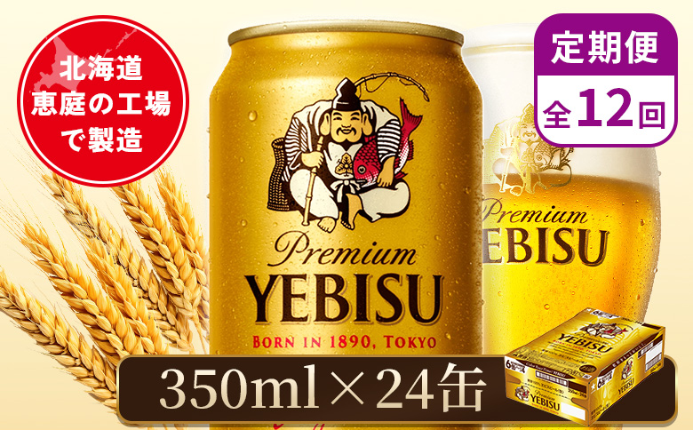 【定期便：全12回】サッポロヱビスビール 350ml×24本【880060021912】