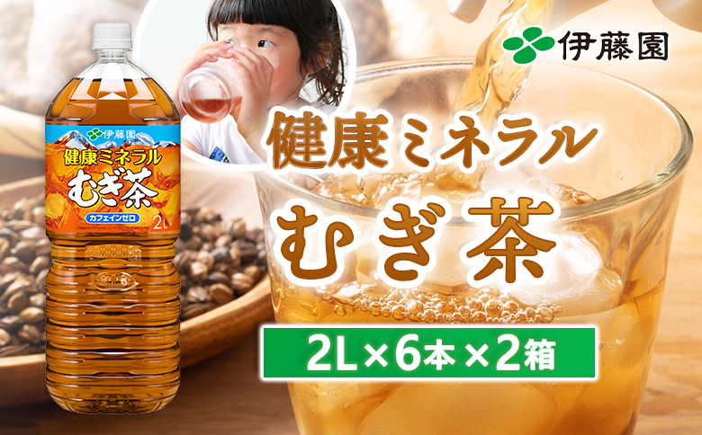 健康ミネラルむぎ茶 2000mlPET×6本×2箱 麦茶 飲料【50000401】