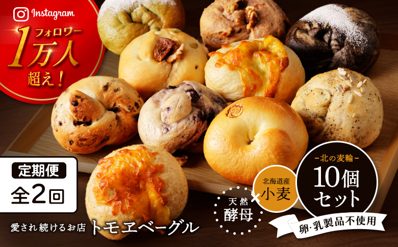 【定期便：全2回】トモヱベーグル ギフトセット「北の麦輪（むぎわ）１０個セット」【33000301】