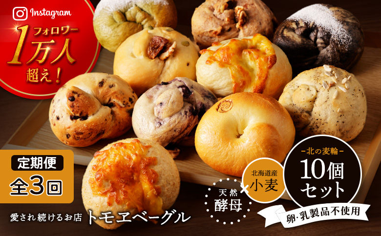【定期便：全3回】トモヱベーグル ギフトセット「北の麦輪（むぎわ）10個セット」【33000701】