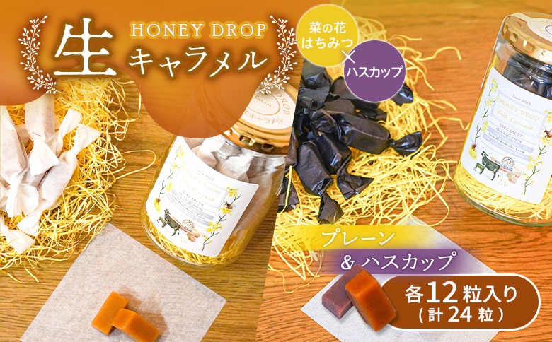 【HONEY DROP】菜の花はちみつ生キャラメル(プレーン・ハスカップ)2ダース（24粒入り）【75000301】