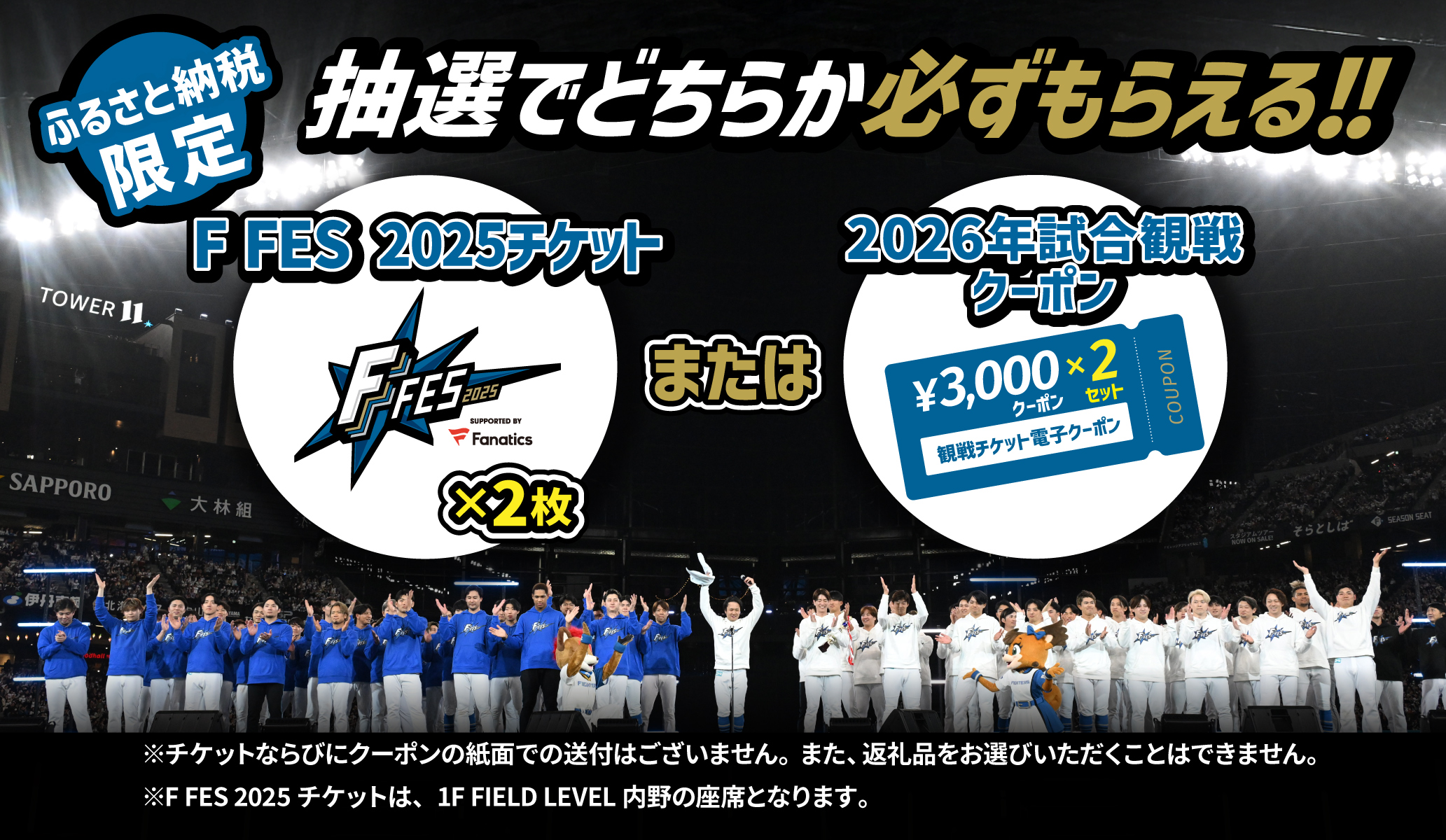 【抽選受付】F FES 2025応援返礼品 ペアチケット(1F FIELD LEVEL1塁側 2枚)