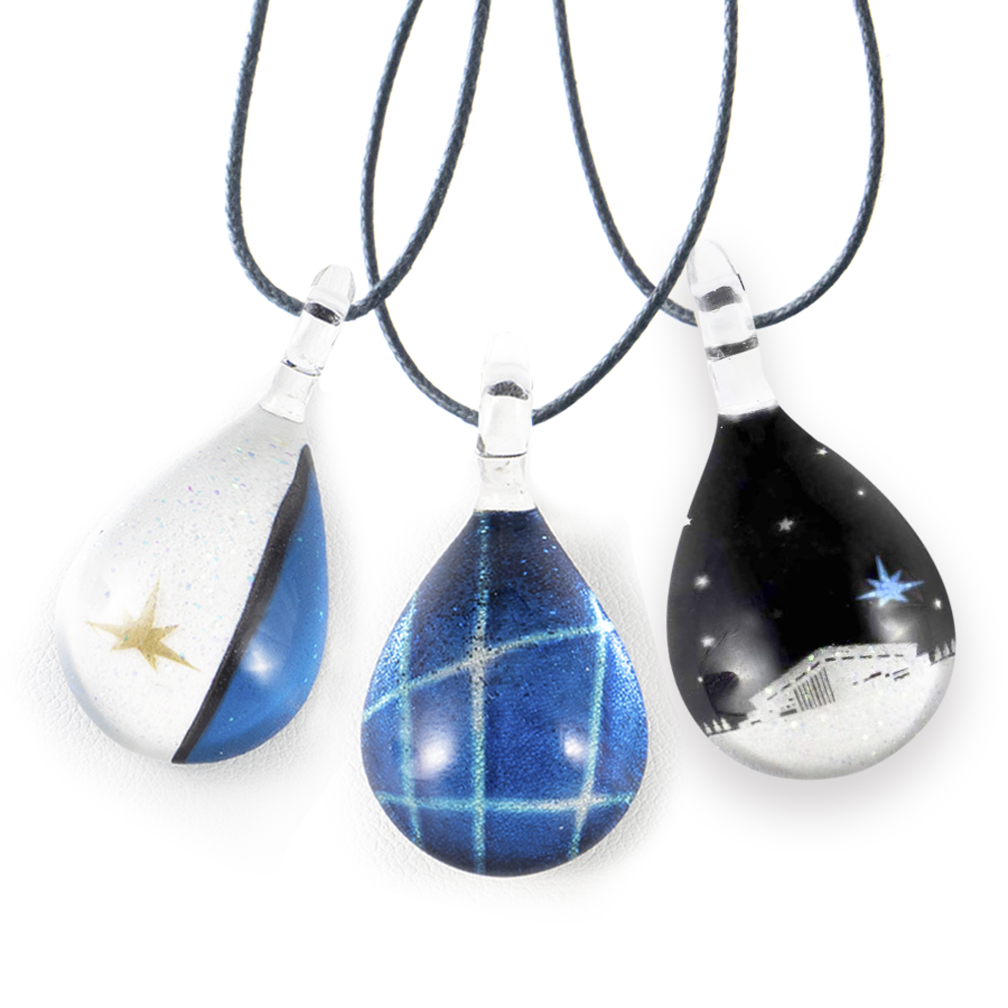 NORTH ONE GLASS JEWELRY３個セット FIGHTERS COLOR DROP+BLUE GLASS WALL+F VILLAGE NIGHT VIEWガラスアクセサリープレゼント