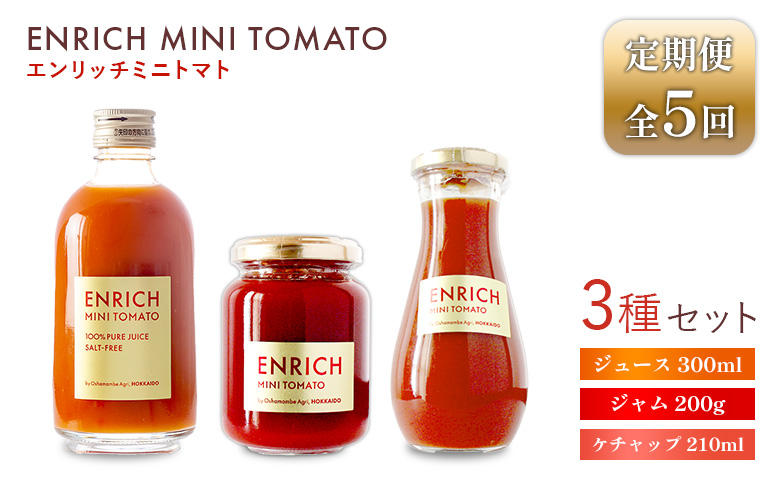 【先行予約】『定期便：全5回』 トマトジュース 300ml ジャム 200g ケチャップ 1本 エンリッチミニトマト お取り寄せ トマト エンリッチ 野菜 ジュース 健康 栄養 GABA リコピン 定期便 5ヶ月 5回 ふるさと納税【070005】