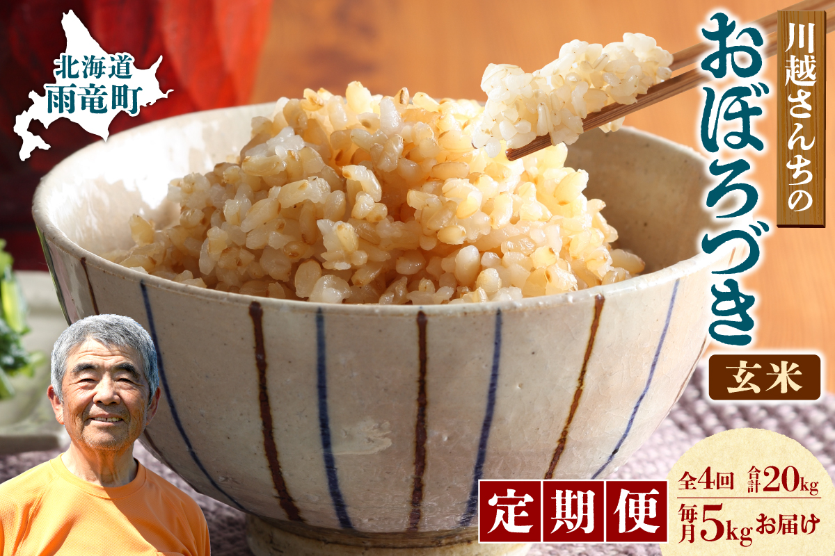 【定期便全4回】令和7年産 川越さんちの おぼろづき 玄米 5kg（5kg×1袋）毎月1回お届け 雨竜産 おぼろづき 玄米  定期便 5kg お米 おにぎり お弁当 お取り寄せ 北海道 雨竜町