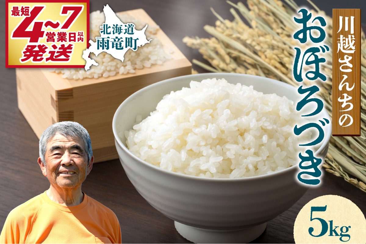 【最短4〜7営業日発送】令和7年産 川越さんちの おぼろづき 5kg (5kg×1袋) 雨竜産 おぼろづき 精米 5kg お米 おにぎり お弁当 お取り寄せ 北海道 雨竜町