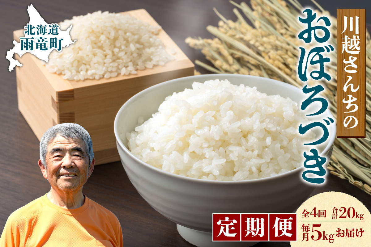 【定期便全4回】令和7年産 川越さんちの おぼろづき 5kg（5kg×1袋）毎月1回お届け 雨竜産 おぼろづき 精米 定期便 5kg お米 おにぎり お弁当 お取り寄せ 北海道 雨竜町