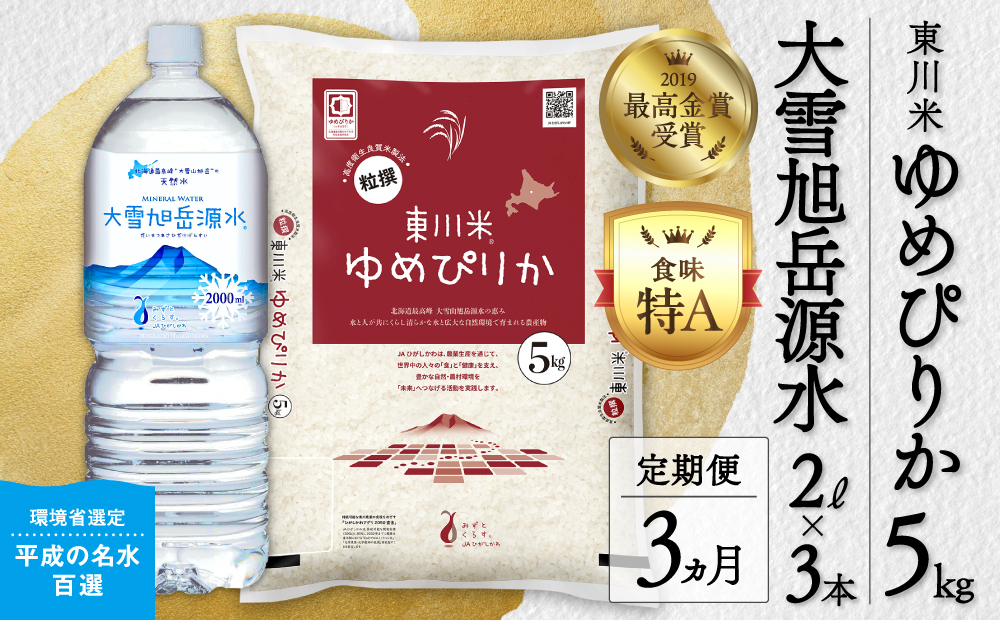 【 令和８年産 新米 】【 3ヵ月 定期便 】北海道 東川米 ゆめぴりか「白米」5kg+水セット（2026年11月中旬より発送予定）  ｜ 特A 銘柄米 ブランド米 北海道米 単一米 産地限定米 こめ おこめ 米 お米 ご飯 ごはん 東川町