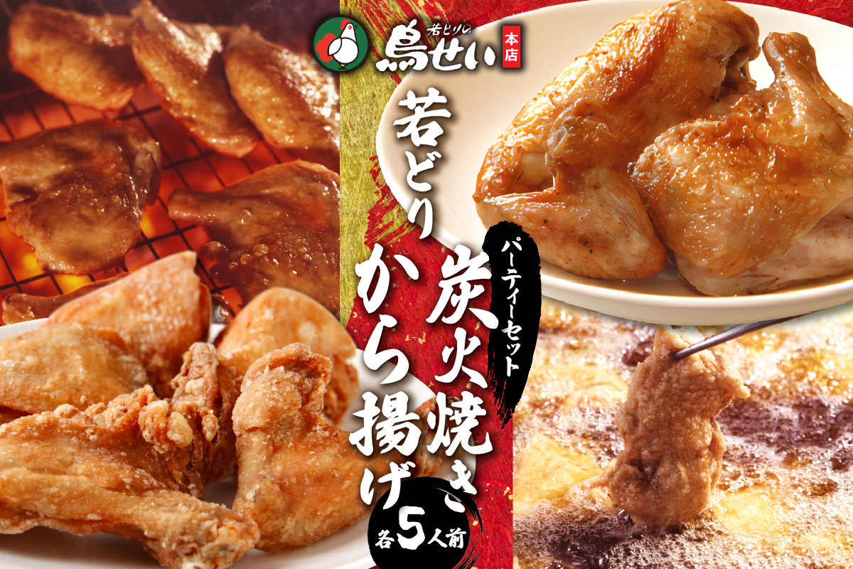 鳥せい本店 の 若どり 炭火焼き & から揚げ パーティー セット 【 大人数 鶏肉 手羽 むね肉 もも肉 詰め合わせ 真空パック 冷蔵 職人技 こだわり お取り寄せ 北海道 清水町 】