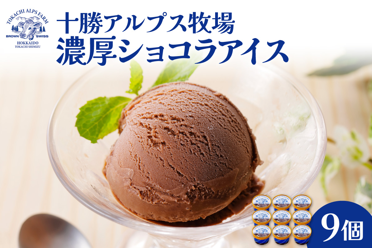 ”希少なブラウンスイス生乳使用” 十勝アルプス牧場 濃厚ショコラアイス9個セット【アイス 濃厚 さっぱり 高たんぱく ソフトクリーム アイスセット チョコアイス ショコラアイス お中元 お歳暮 のし 熨斗 北海道 清水町】