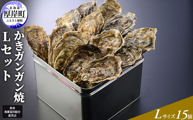 【厚岸漁協直売店特製】 かきガンガン焼 Lセット 15個 北海道 牡蠣 カキ かき  生牡蠣 殻付  魚介類 マルえもん