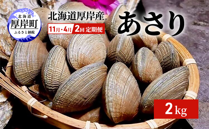 【2回お届け（11月・4月）】 北海道 厚岸産 砂抜き済み あさり 2kg【光輝】 [ 海産物 海の幸 味が濃い 貝類 貝 みそ汁 酒蒸し アサリバター 食材 食べ物 パスタ ] 