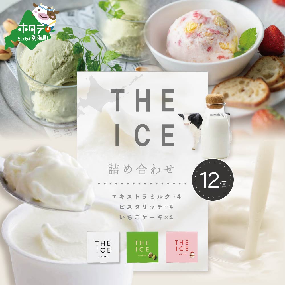 厳選別海町産生乳使用【THE ICE】詰め合わせ 12個セット（ 北海道アイス 北海道産アイス アイス アイススイーツ アイスクリーム 北海道産アイスクリーム 道産アイス 道産アイスクリーム ピスタチオ いちご イチゴ ギフト ふるさと納税）