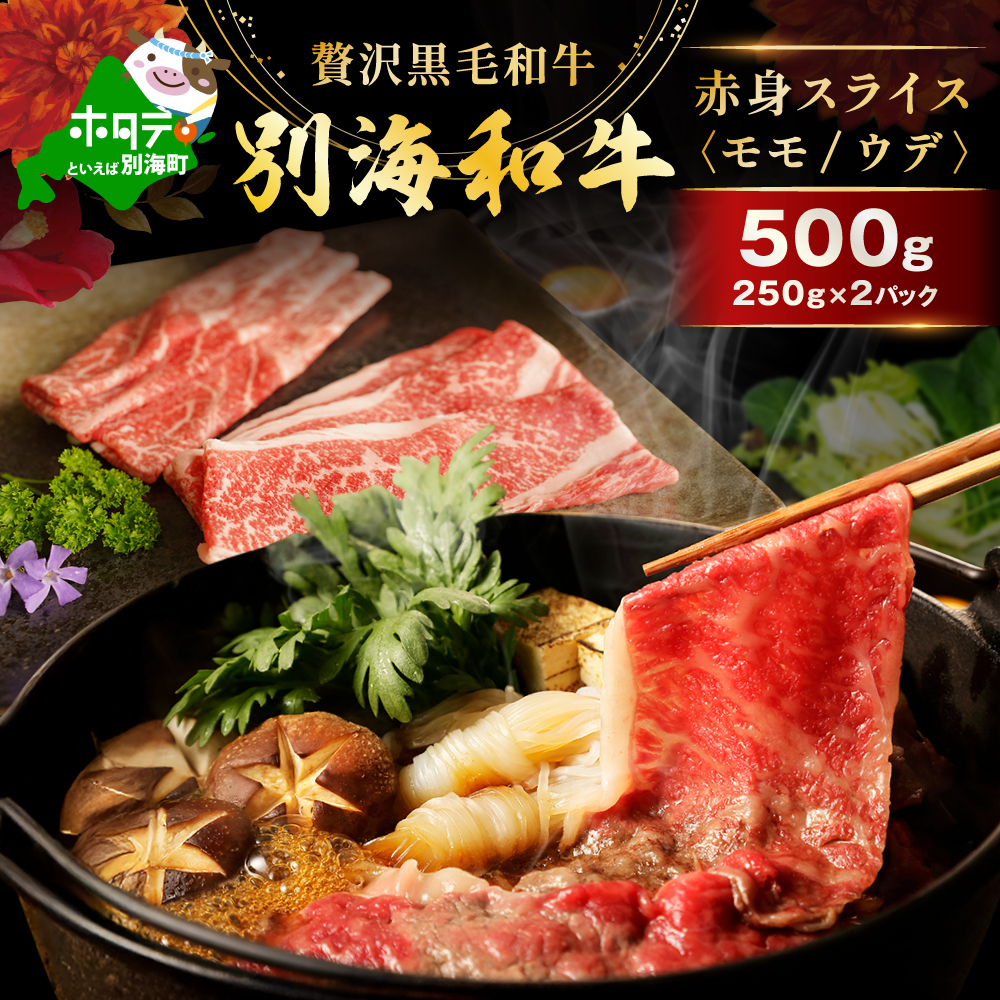 黒毛和牛 赤身肉スライス（モモ ウデ） 500g（250g×2パック）（ 肉 牛肉 北海道産肉 北海道産牛肉 道産肉 道産牛肉 肉ギフト 牛肉ギフト 肉セット 牛肉セット 肉お取り寄せ 牛肉お取り寄せ 肉送料無料 牛肉送料無料 ）