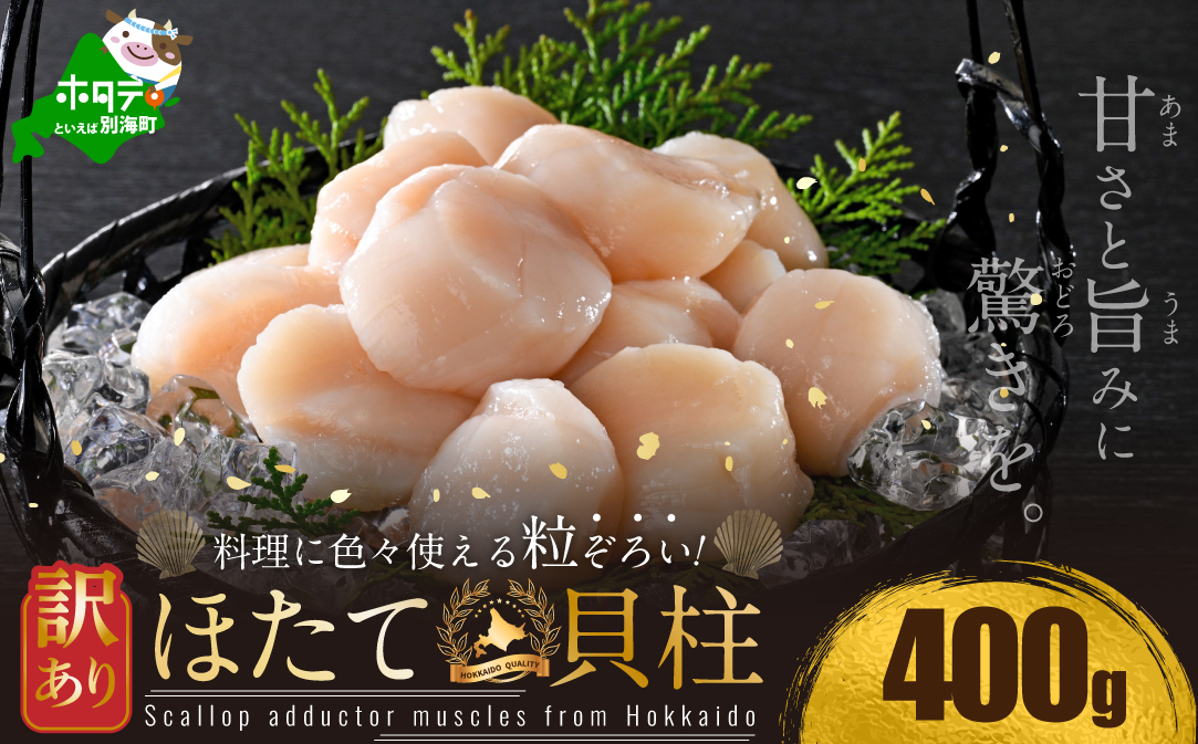 訳あり 北海道産 冷凍 ホタテ 400g【MT000TX00】（ ほたて ホタテ ホタテ貝柱 帆立貝 帆立貝柱 北海道 別海町 ふるさと納税 ）													